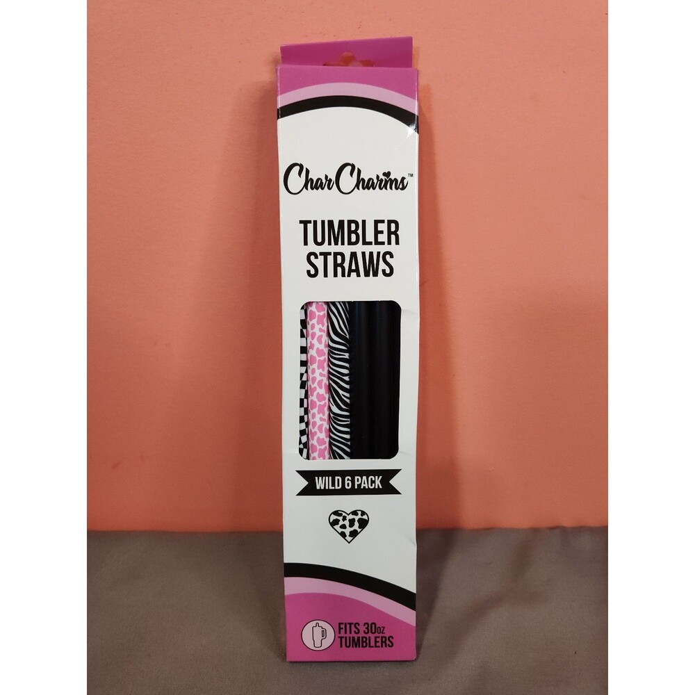 CharCharms Tumbler Straws 6 Pack Wild Prints